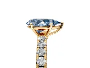 Solitaire Engagement Ring Setting for Fancy Blue Pear-Shaped Center with Large Accent Band and Prong Head in Yellow Gold