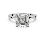 Solitaire Engagement Ring Setting for Asscher Cut Center with Thin Rounded Plain Band and Prong Head in Platinum