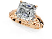 Solitaire Engagement Ring Setting for Asscher Cut Center with Filigree Accent Basket and Prong Head in Rose Gold