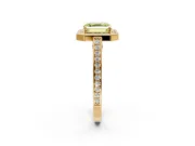 Halo Engagement Ring Setting for Fancy Yellow Asscher Cut Center with Framed Halo, Pave Band and Prong Head in Yellow Gold