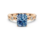 Solitaire Engagement Ring Setting for Fancy Blue Radiant Cut Center with Beaded Bezel Station Band and Prong Head in Rose Gold