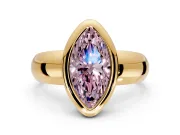 Solitaire Engagement Ring Setting for Fancy Pink Marquise Center with Wide Band and Bezel Head in Yellow Gold
