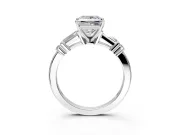 Bar-Set Engagement Ring Setting for Princess Cut Center with Tapered Baguette Accents and Prong Head in Platinum