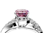 Halo Engagement Ring Setting for Fancy Pink Radiant Cut Center with Marquise and Pave Bypass Band and Prong Head in White Gold