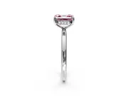 Hidden Halo Engagement Ring Setting for Fancy Pink Asscher Cut Center with Thin Round-Wire Band and Prong Head in Sterling Silver