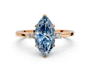 3 Stone Engagement Ring Setting for Fancy Blue Marquise Center with Low-Set Round Cut Accents and Prong Head in Rose Gold