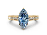 Solitaire Engagement Ring Setting for Fancy Blue Marquise Center with Engraved Pave Band and Prong Head in Yellow Gold