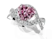 Halo Engagement Ring Setting for Fancy Pink Heart-Shaped Center with Pave Infinity Twist Band and Prong Head in Sterling Silver