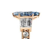 Channel-Set Engagement Ring Setting for Fancy Blue Marquise Center with Baguette Band and Prong Head in Rose Gold