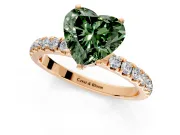 Open Basket Engagement Ring Setting for Fancy Green Heart-Shaped Center with Pave Band and Prong Head in Rose Gold