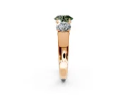 3 Stone Engagement Ring Setting for Fancy Green Round Cut Center with Raised Basket Heads and Prong Head in Rose Gold