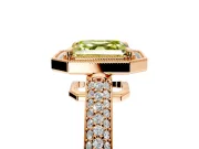 Milgrain Halo Engagement Ring Setting for Fancy Yellow Asscher Cut Center with Three-Sided Pave Band and Prong Head in Rose Gold