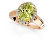 Halo Engagement Ring Setting for Fancy Yellow Oval Center with Knife Ridge Cathedral Band and Prong Head in Rose Gold
