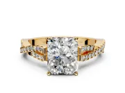 Solitaire Engagement Ring Setting for Radiant Cut Center with Twisted Pave Split Shank and Prong Head in Yellow Gold