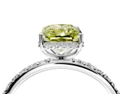Hidden Halo Engagement Ring Setting for Fancy Yellow Radiant Cut Center with Pave Band and Prong Head in Sterling Silver