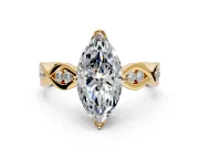 Solitaire Engagement Ring Setting for Marquise Center with Accented Twist Band and Leaf Prong Head in Yellow Gold