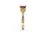Solitaire Engagement Ring Setting for Fancy Pink Emerald Cut Center with Marquise and Bezel Accents and Prong Head in Yellow Gold