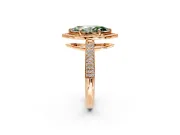 Milgrain Halo Engagement Ring Setting for Fancy Green Marquise Center with Three-Sided Pave Band and Prong Head in Rose Gold