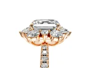 Floral Halo Engagement Ring Setting for Asscher Cut Center with Pave Accents and Prong Head in Rose Gold