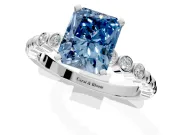 Solitaire Engagement Ring Setting for Fancy Blue Radiant Cut Center with Bezel-Dot Beaded Band and Prong Head in White Gold