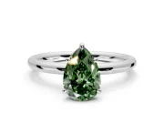 Low-Set Solitaire Engagement Ring Setting for Fancy Green Pear-Shaped Center with Thin Plain Band and Prong Head in White Gold