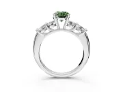 5 Stone Engagement Ring Setting for Fancy Green Oval Center with Graduated Accents and Prong Head in Sterling Silver