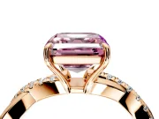 Crossover Engagement Ring Setting for Fancy Pink Asscher Cut Center with Pave and Plain Strands and Prong Head in Rose Gold