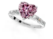 Baguette Engagement Ring Setting for Fancy Pink Heart-Shaped Center with Alternating Bar-Set Band and Prong Head in White Gold