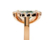 Single Halo Engagement Ring Setting for Fancy Green Oval Center with Corner Claws, Plain Band and Prong Head in Rose Gold