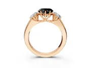 3 Stone Engagement Ring Setting for Fancy Black Heart-Shaped Center with Raised Basket Heads and Prong Head in Rose Gold