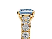 Solitaire Engagement Ring Setting for Fancy Blue Princess Cut Center with Pave Cathedral Shoulders and Prong Head in Yellow Gold