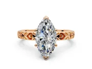 Solitaire Engagement Ring Setting for Marquise Center with XO Engraved Band and Prong Head in Rose Gold