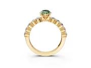 Shared-Prong Engagement Ring Setting for Fancy Green Marquise Center with Graduated Accents and Prong Head in Yellow Gold