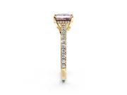 Solitaire Engagement Ring Setting for Fancy Pink Princess Cut Center with Widening Pave Band and Claw Prong Head in Yellow Gold