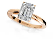 Solitaire Engagement Ring Setting for Emerald Cut Center with Open Cathedral Shoulders and Prong Head in Rose Gold