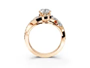 Halo Engagement Ring Setting for Oval Center with Marquise and Pave Bypass Band and Prong Head in Rose Gold