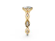 Solitaire Engagement Ring Setting for Oval Center with Accented Twist Band and Leaf Prong Head in Yellow Gold