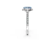Halo Engagement Ring Setting for Fancy Blue Radiant Cut Center with Full Pave Band and Prong Head in White Gold