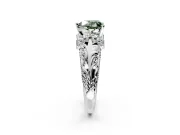 Solitaire Engagement Ring Setting for Fancy Green Heart-Shaped Center with Filigree Accent Basket and Prong Head in White Gold