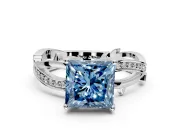 Solitaire Engagement Ring Setting for Fancy Blue Princess Cut Center with Pave and Plain Crossover Band and Prong Head in White Gold