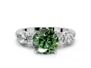 5 Stone Engagement Ring Setting for Fancy Green Round Cut Center with Graduated Accents and Prong Head in Sterling Silver