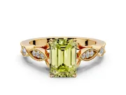 Solitaire Engagement Ring Setting for Fancy Yellow Emerald Cut Center with Marquise and Bezel Accents and Prong Head in Yellow Gold