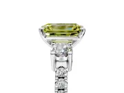 3 Stone Engagement Ring Setting for Fancy Yellow Emerald Cut Center with Round Cut Side Accents and Prong Head in Platinum