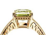 Engraved Engagement Ring Setting for Fancy Yellow Asscher Cut Center with Milgrain Pave Band and Prong Head in Yellow Gold