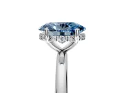 Hidden Halo Engagement Ring Setting for Fancy Blue Oval Center with Thin Round-Wire Band and Prong Head in Platinum