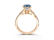 Solitaire Engagement Ring Setting for Fancy Blue Round Cut Center with Pave Rail Split Shank and Prong Head in Rose Gold