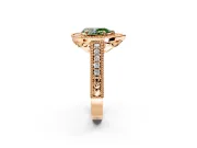 Milgrain Halo Engagement Ring Setting for Fancy Green Pear-Shaped Center with Pave Band and Prong Head in Rose Gold