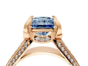 Solitaire Engagement Ring Setting for Fancy Blue Radiant Cut Center with Accented Split Shank and Prong Head in Rose Gold