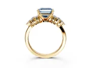 Cluster Engagement Ring Setting for Fancy Blue Asscher Cut Center with 2-Row Shoulder Clusters and Prong Head in Yellow Gold
