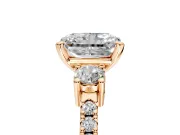 3 Stone Engagement Ring Setting for Radiant Cut Center with Round Cut Side Accents and Prong Head in Rose Gold